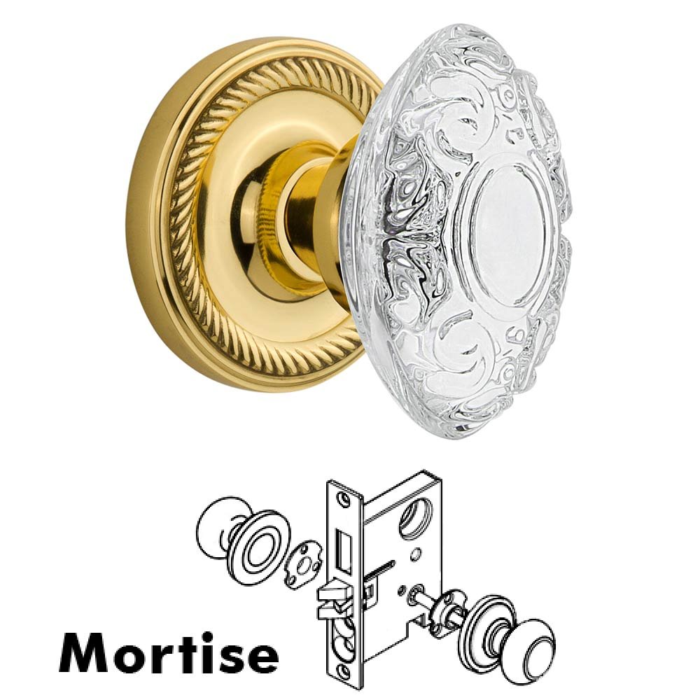 Nostalgic Warehouse Mortise - Rope Rosette With Crystal Victorian Knob in Unlacquered Brass