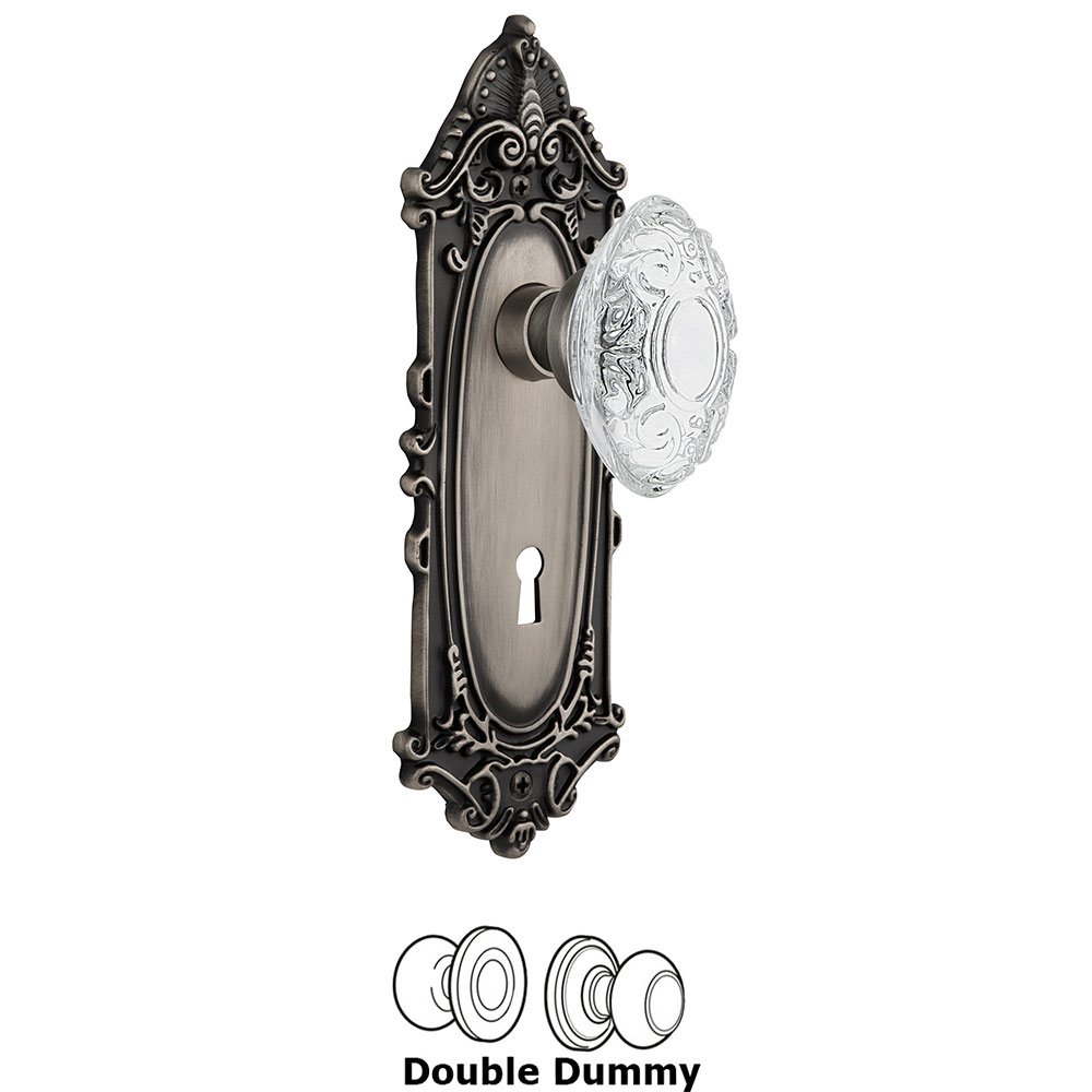 Nostalgic Warehouse Double Dummy - Victorian Plate With Keyhole and Crystal Victorian Knob in Antique Pewter