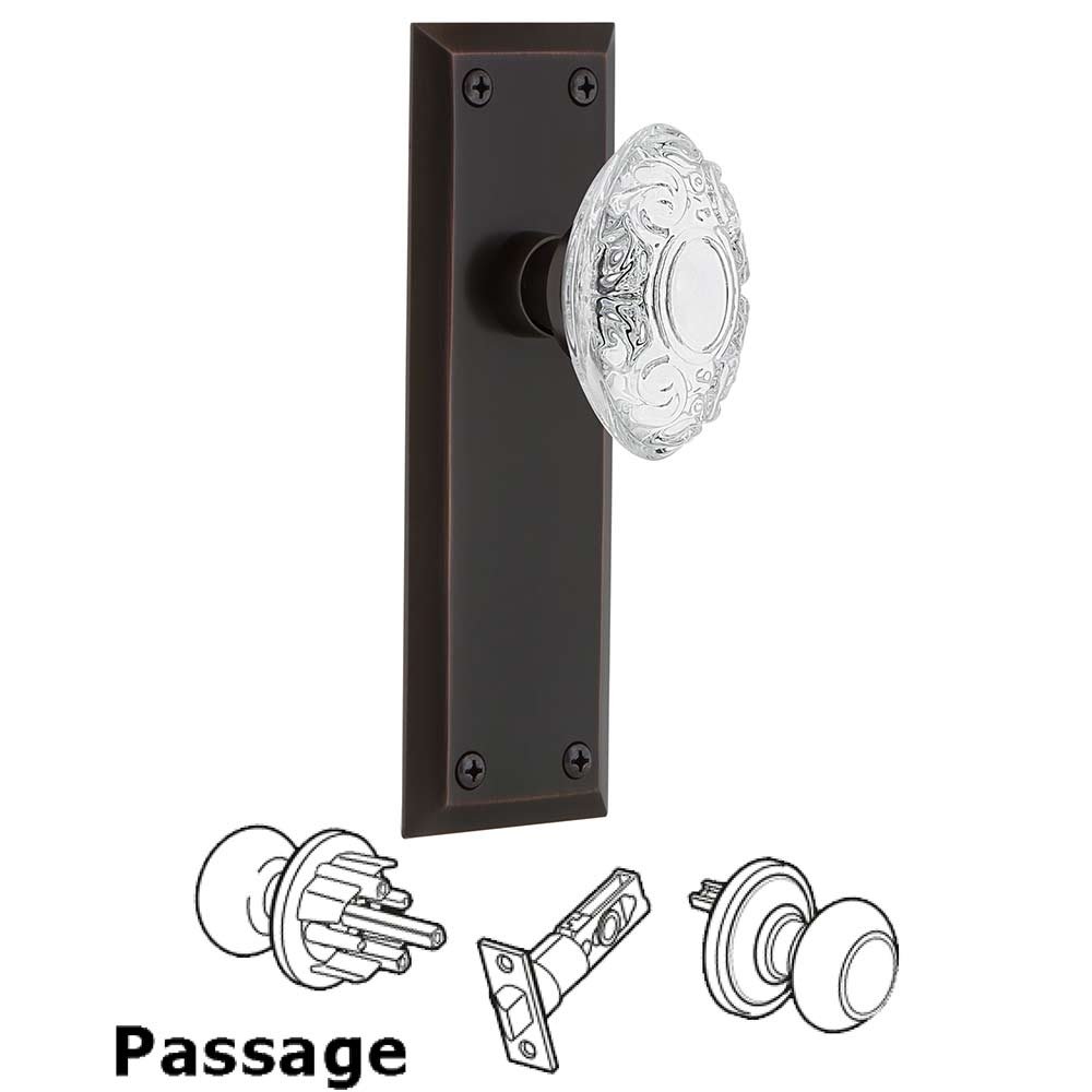 Nostalgic Warehouse Passage - New York Plate With Crystal Victorian Knob in Timeless Bronze