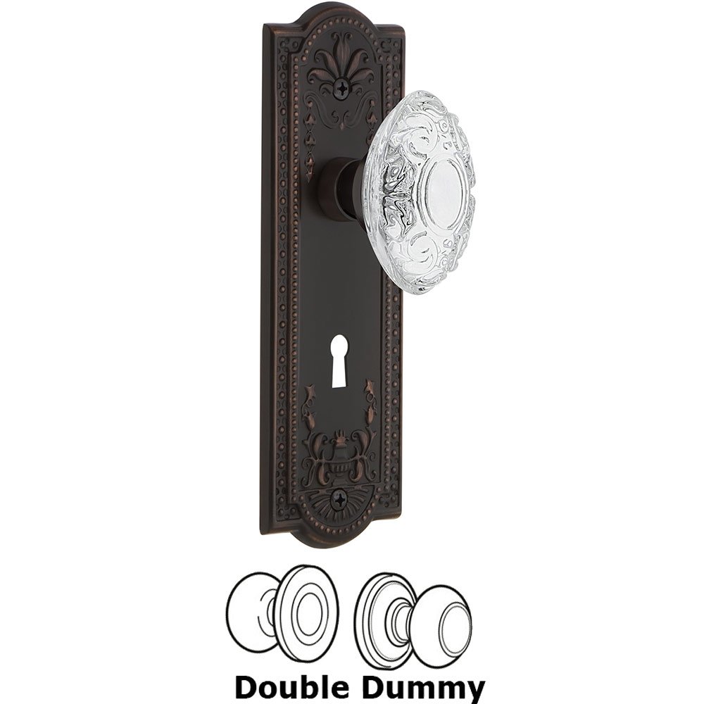 Nostalgic Warehouse Double Dummy - Meadows Plate With Keyhole and Crystal Victorian Knob in Timeless Bronze
