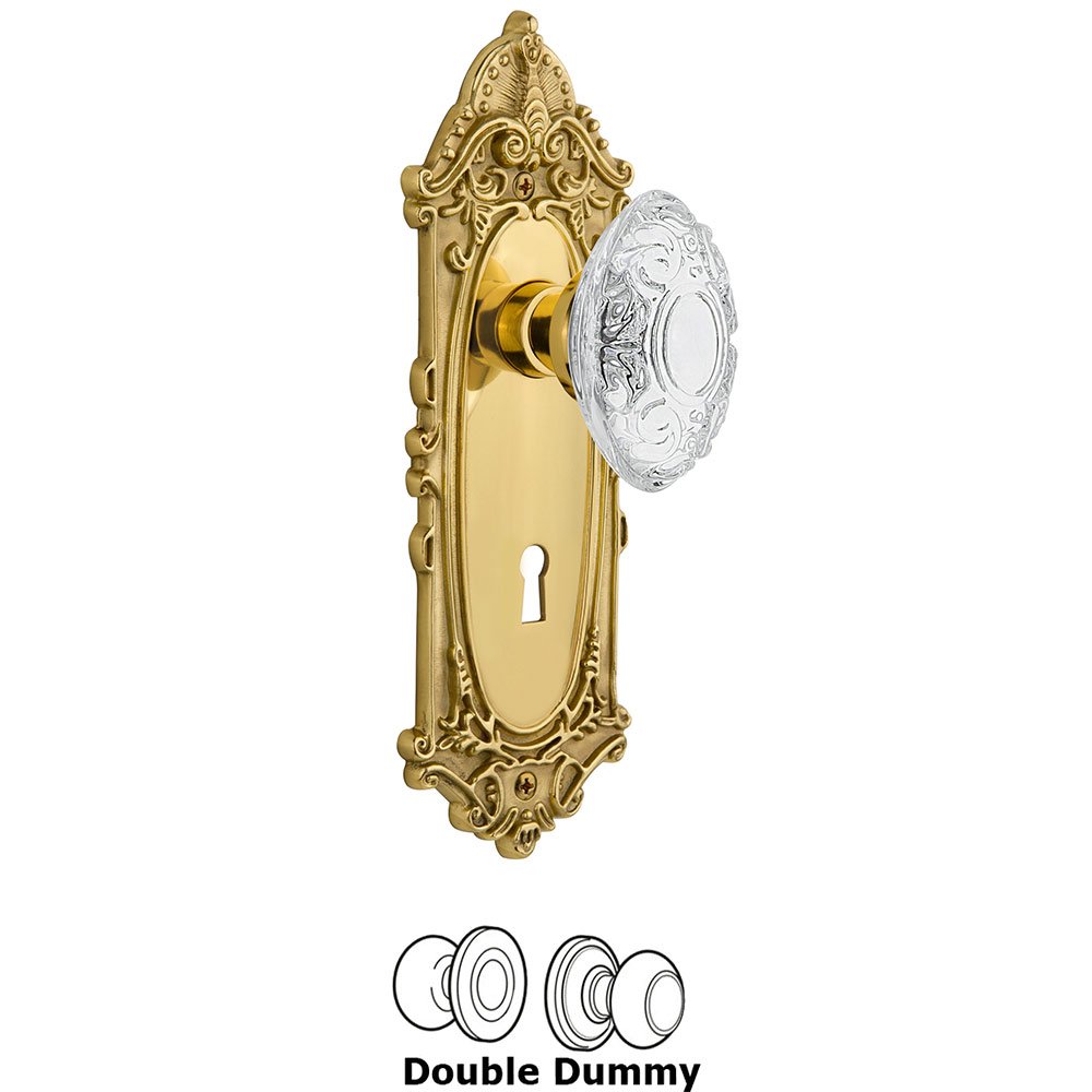 Nostalgic Warehouse Double Dummy - Victorian Plate With Keyhole and Crystal Victorian Knob in Polished Brass