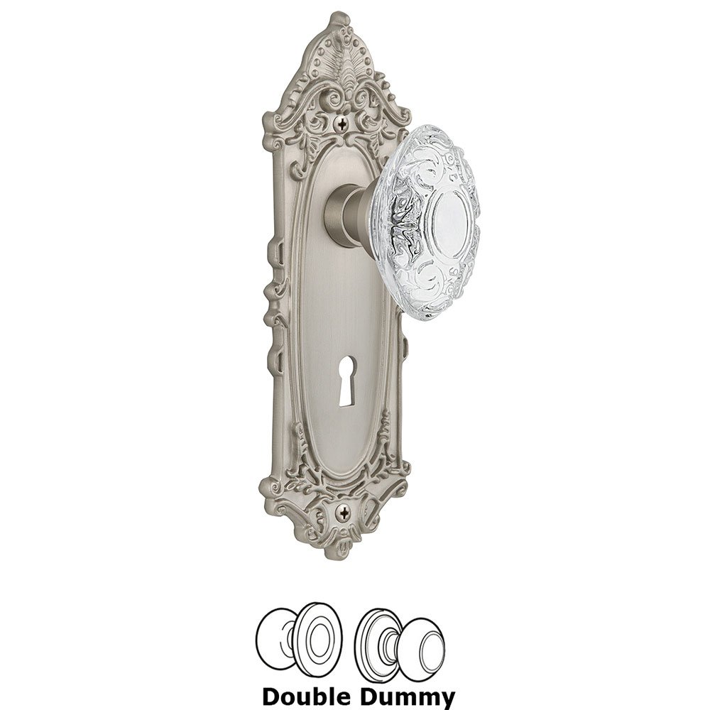 Nostalgic Warehouse Double Dummy - Victorian Plate With Keyhole and Crystal Victorian Knob in Satin Nickel