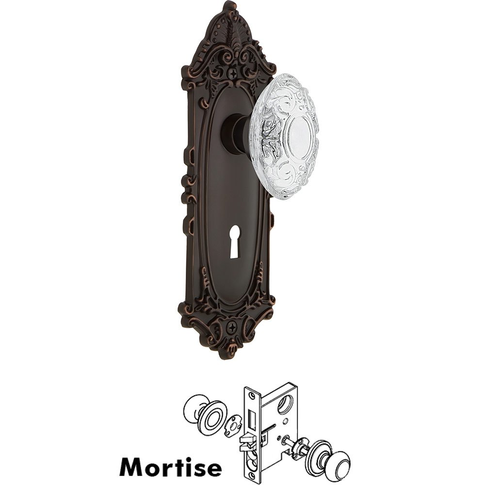 Nostalgic Warehouse Mortise - Victorian Plate With Crystal Victorian Knob in Timeless Bronze