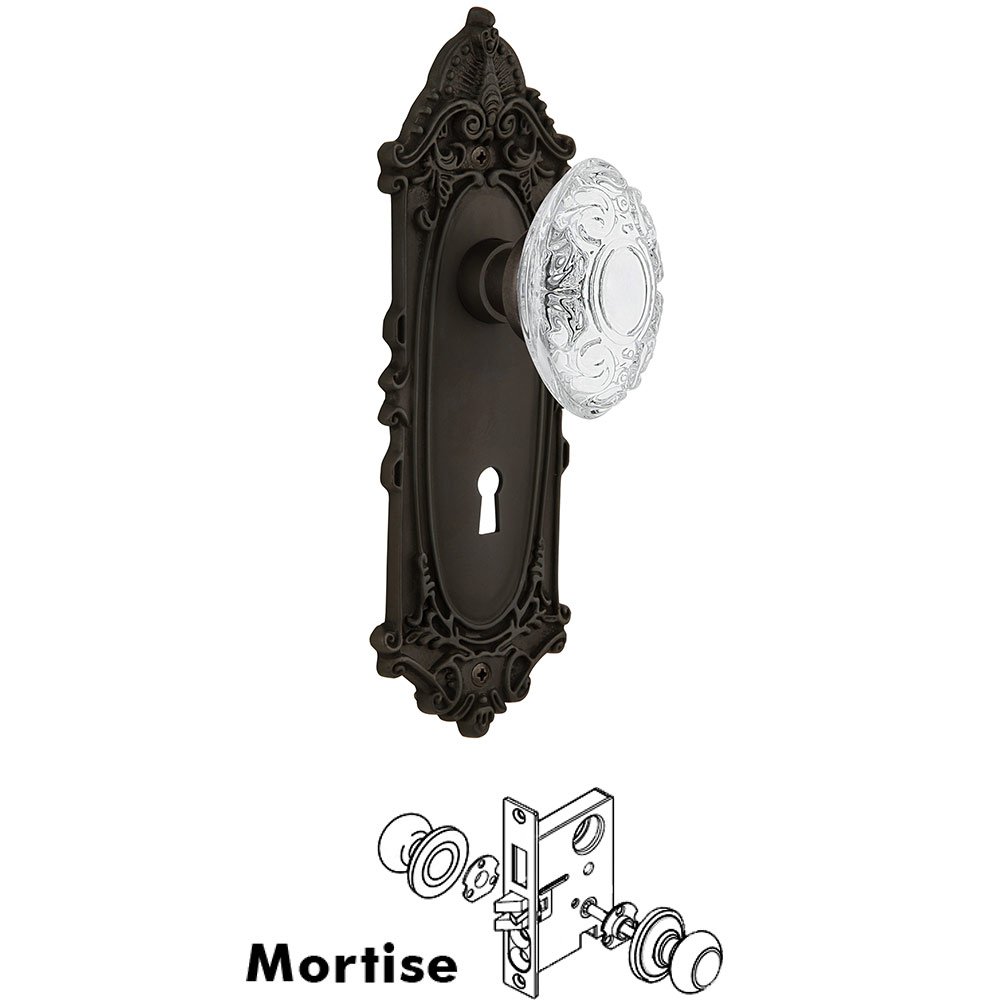 Nostalgic Warehouse Mortise - Victorian Plate With Crystal Victorian Knob in Oil-Rubbed Bronze