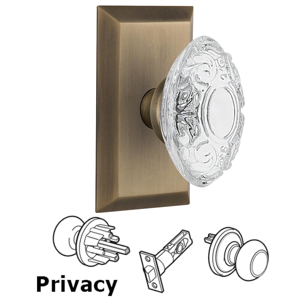Nostalgic Warehouse Privacy - Studio Plate With Crystal Victorian Knob in Antique Brass
