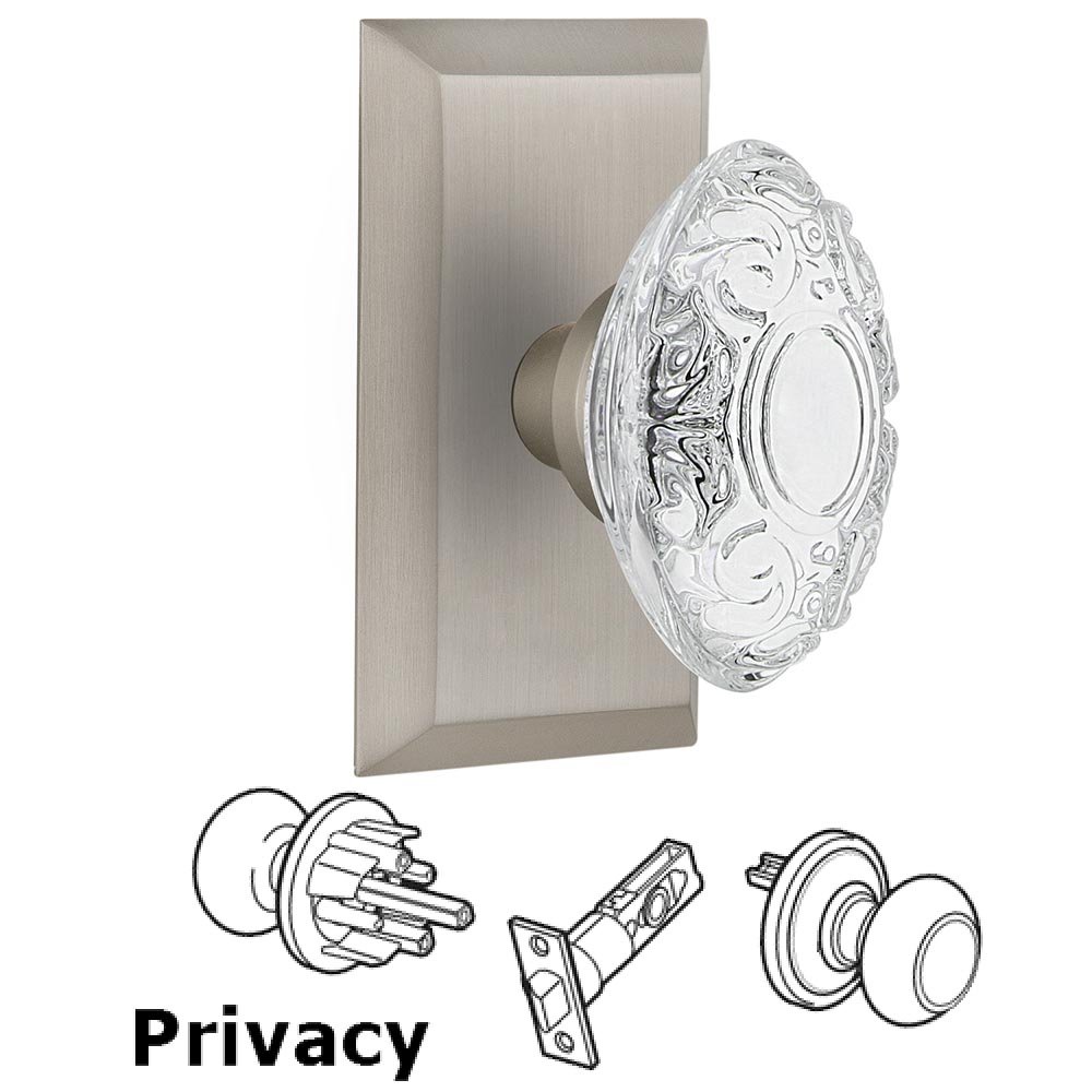 Nostalgic Warehouse Privacy - Studio Plate With Crystal Victorian Knob in Satin Nickel