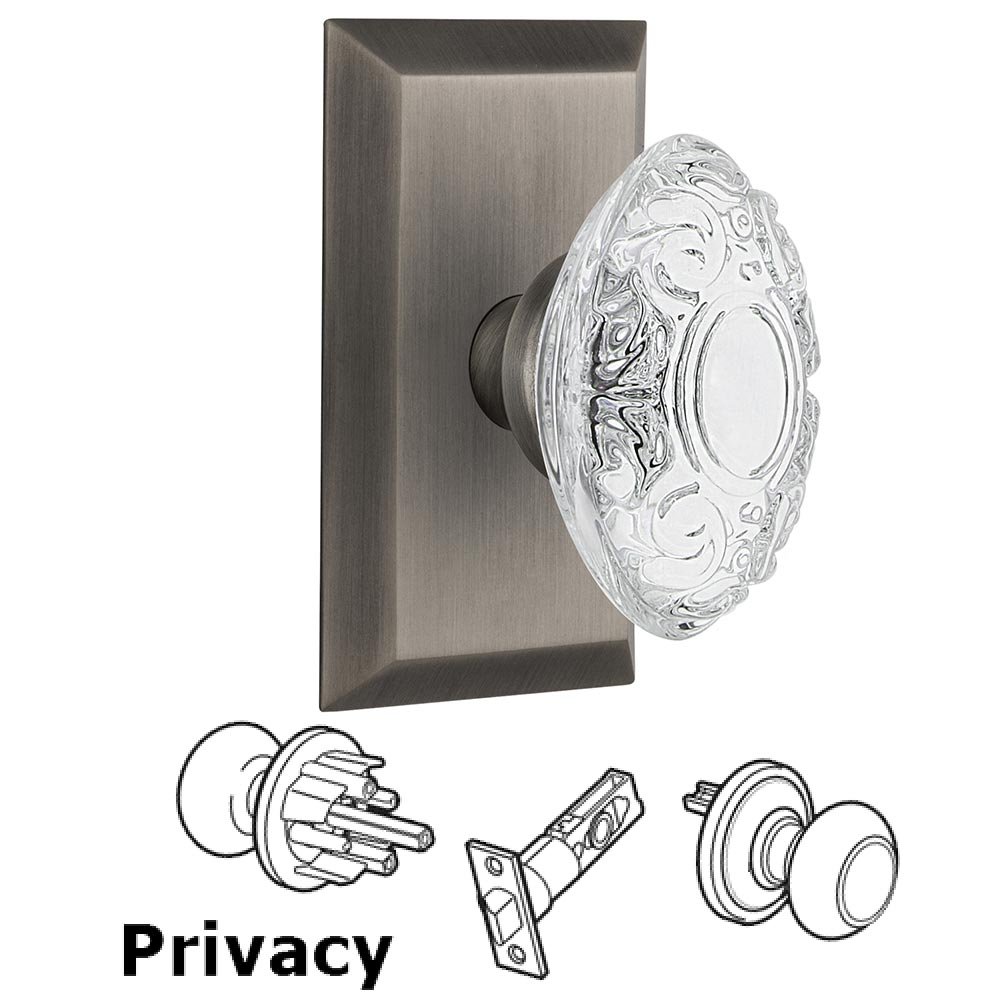 Nostalgic Warehouse Privacy - Studio Plate With Crystal Victorian Knob in Antique Pewter