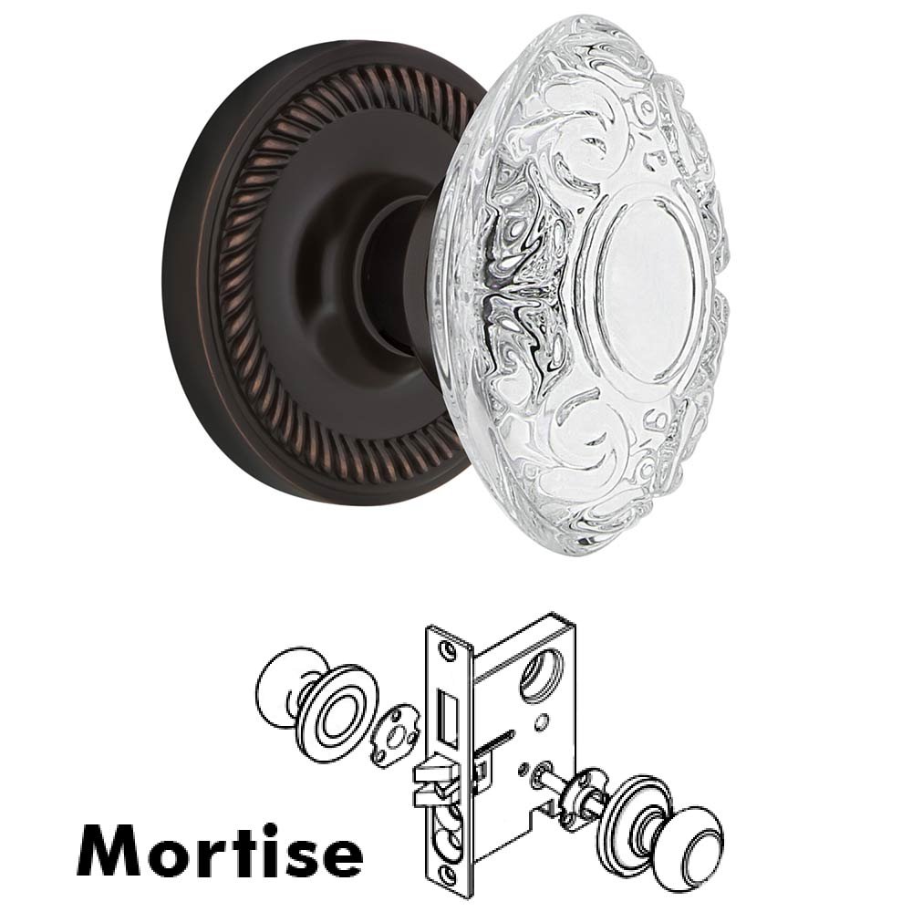 Nostalgic Warehouse Mortise - Rope Rosette With Crystal Victorian Knob in Timeless Bronze