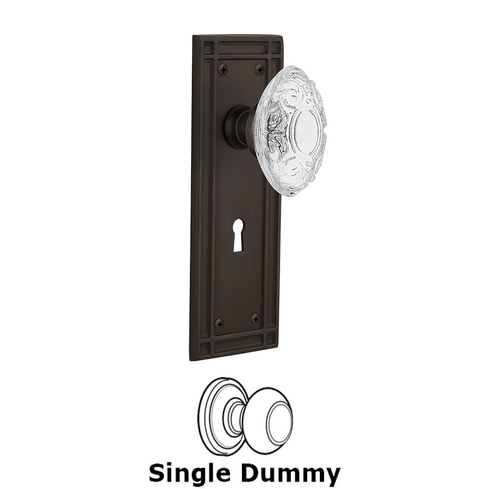 Nostalgic Warehouse Single Dummy - Mission Plate With Keyhole and Crystal Victorian Knob in Oil-Rubbed Bronze