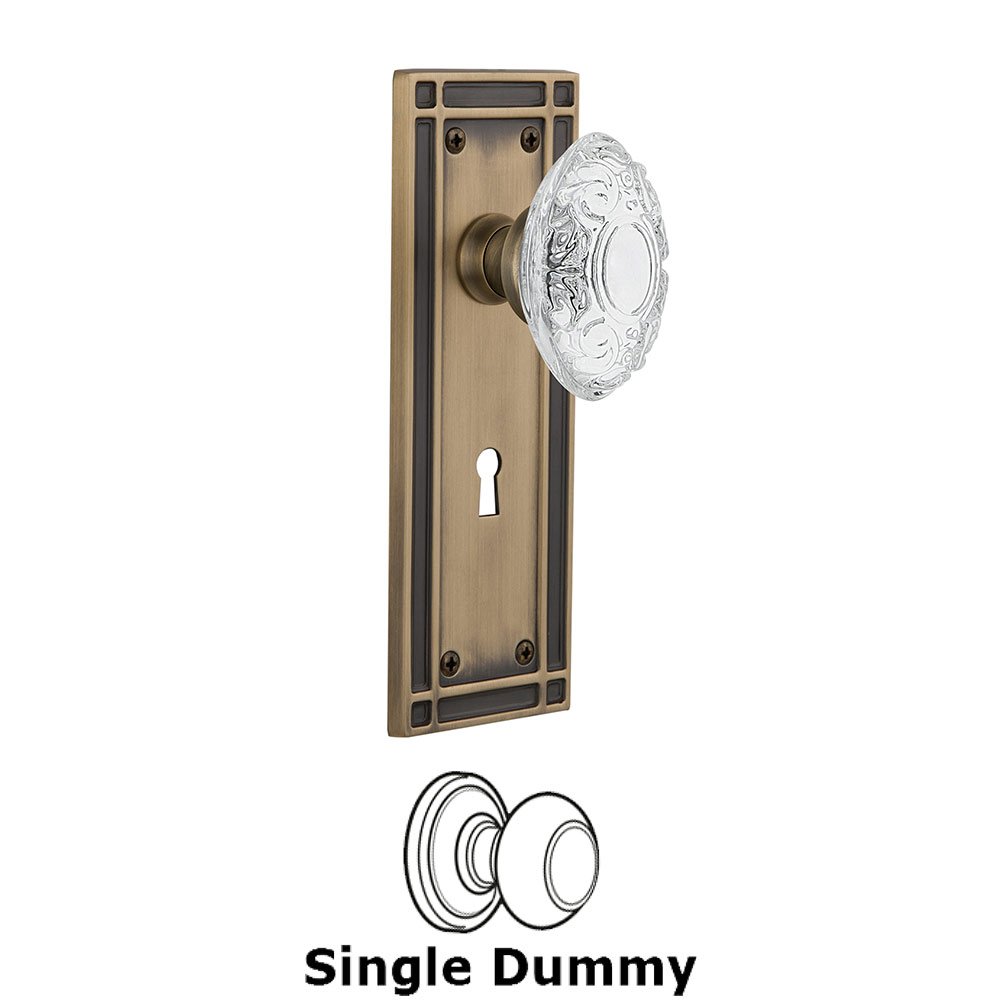 Nostalgic Warehouse Single Dummy - Mission Plate With Keyhole and Crystal Victorian Knob in Antique Brass