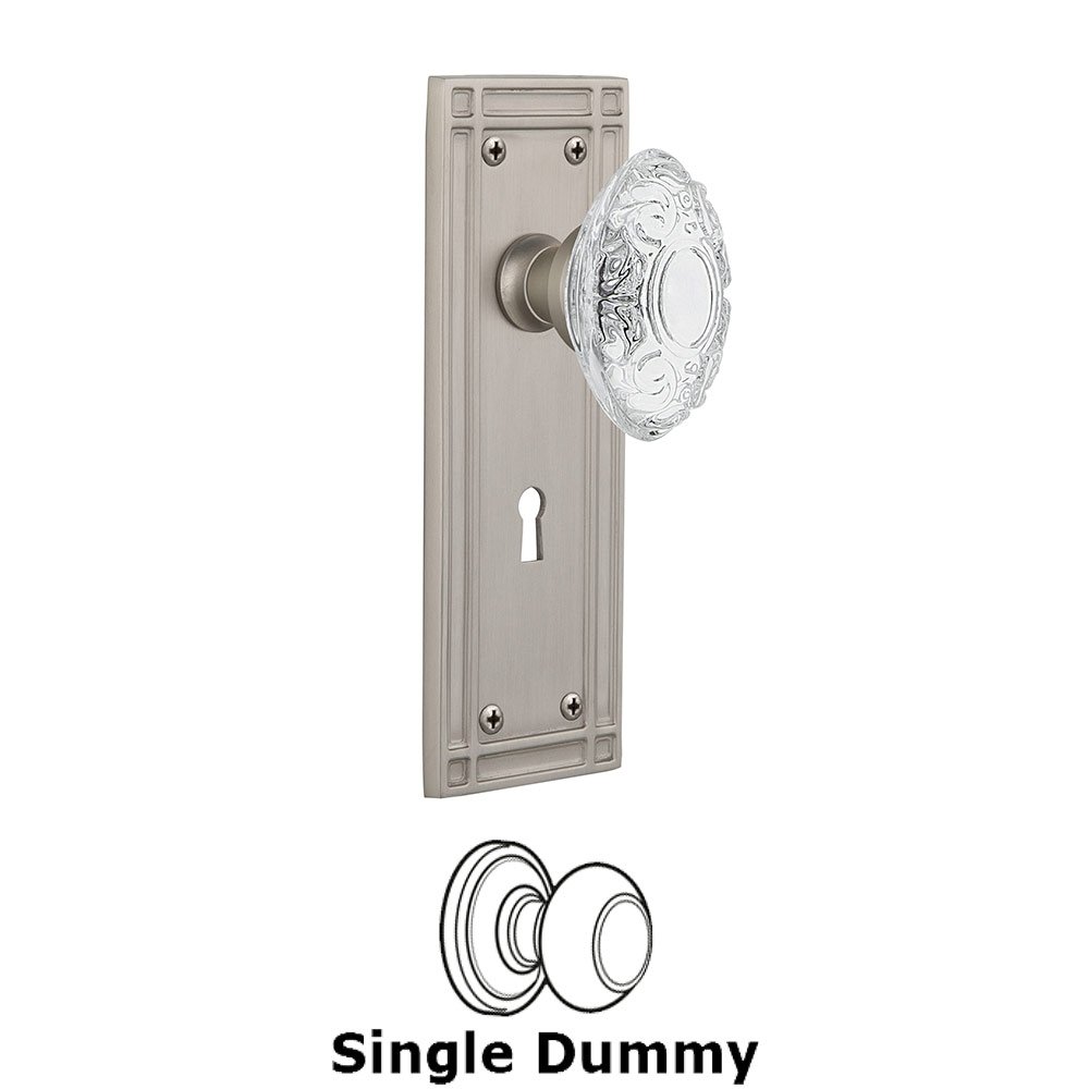 Nostalgic Warehouse Single Dummy - Mission Plate With Keyhole and Crystal Victorian Knob in Satin Nickel
