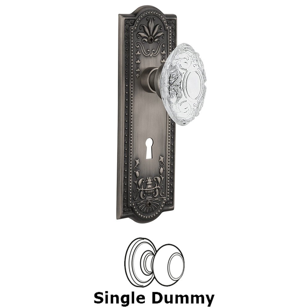 Nostalgic Warehouse Single Dummy - Meadows Plate With Keyhole and Crystal Victorian Knob in Antique Pewter