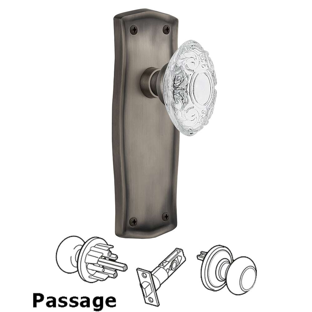 Nostalgic Warehouse Passage - Prairie Plate With Crystal Victorian Knob in Antique Pewter