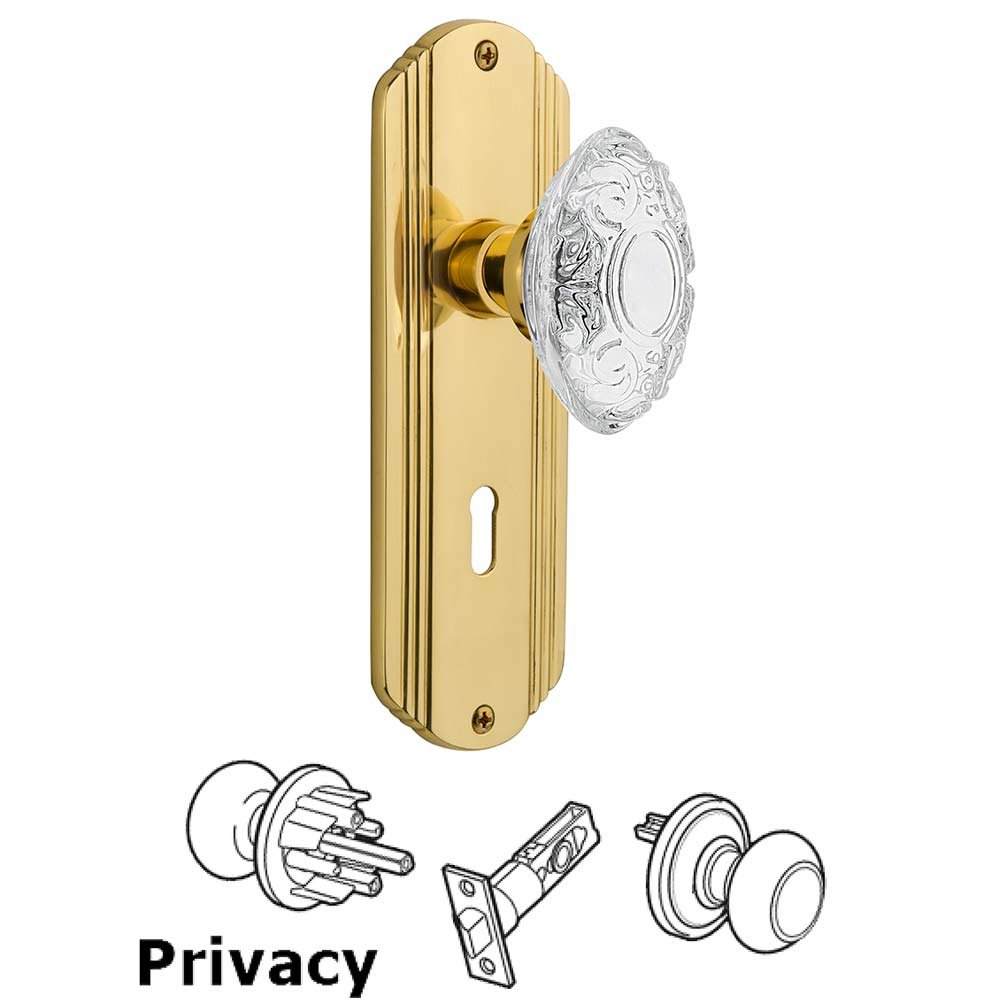 Nostalgic Warehouse Privacy - Deco Plate With Keyhole and Crystal Victorian Knob in Unlacquered Brass