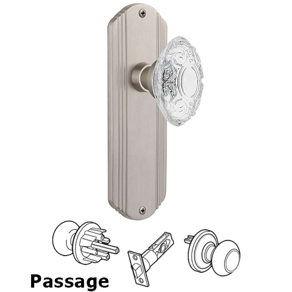 Nostalgic Warehouse Passage - Deco Plate With Crystal Victorian Knob in Satin Nickel