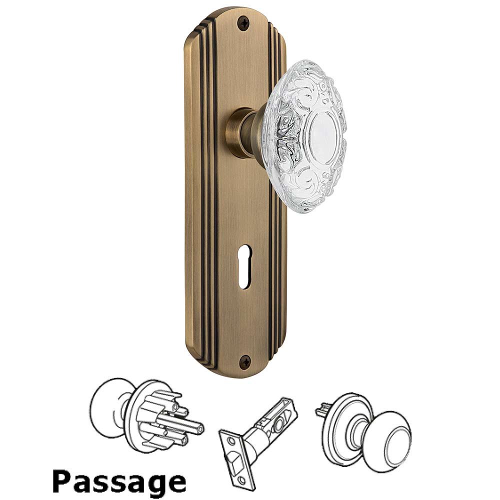 Nostalgic Warehouse Passage - Deco Plate With Keyhole and Crystal Victorian Knob in Antique Brass