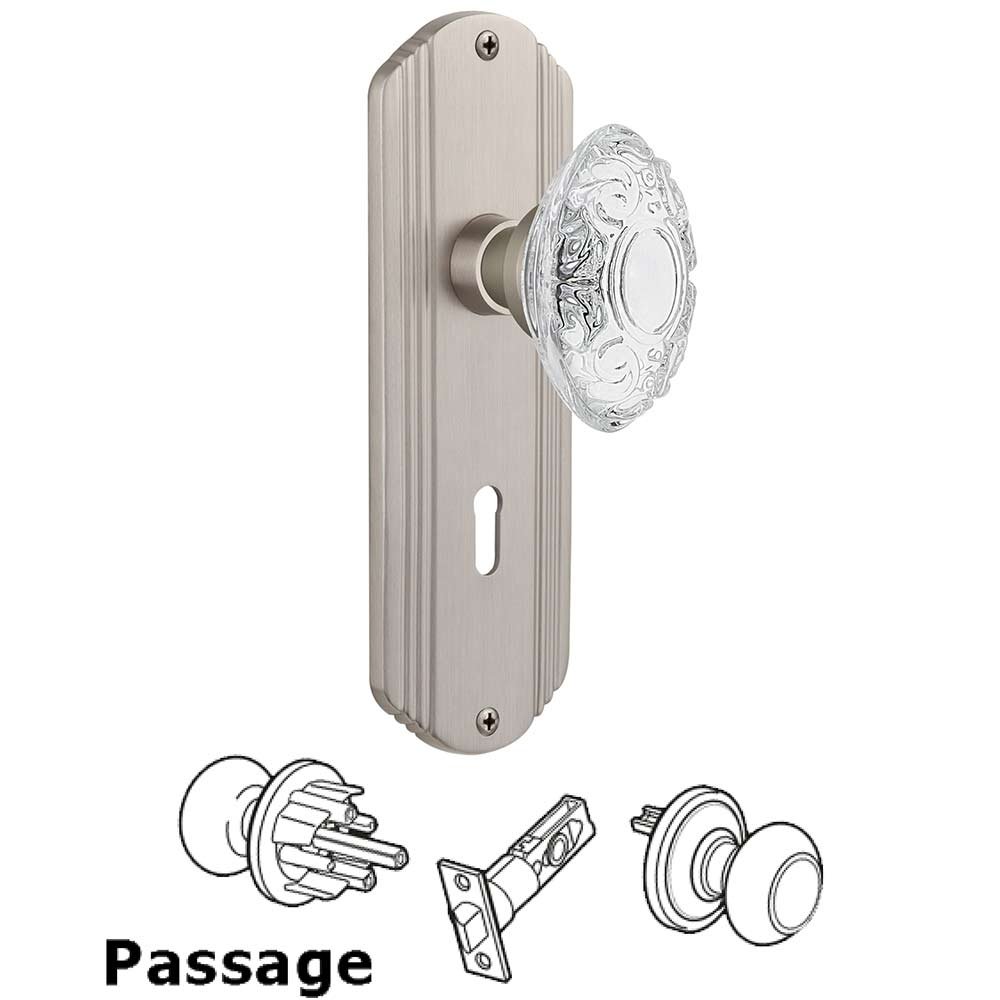 Nostalgic Warehouse Passage - Deco Plate With Keyhole and Crystal Victorian Knob in Satin Nickel