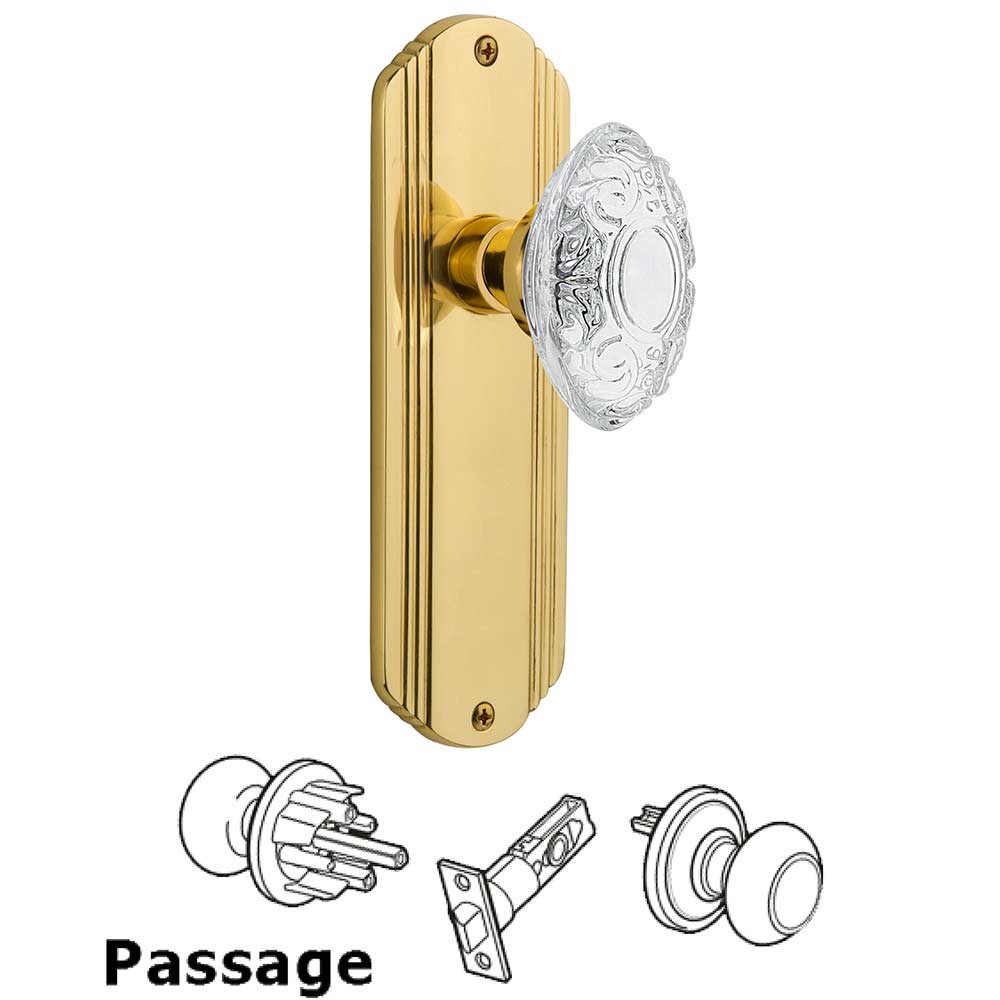 Nostalgic Warehouse Passage - Deco Plate With Crystal Victorian Knob in Unlacquered Brass