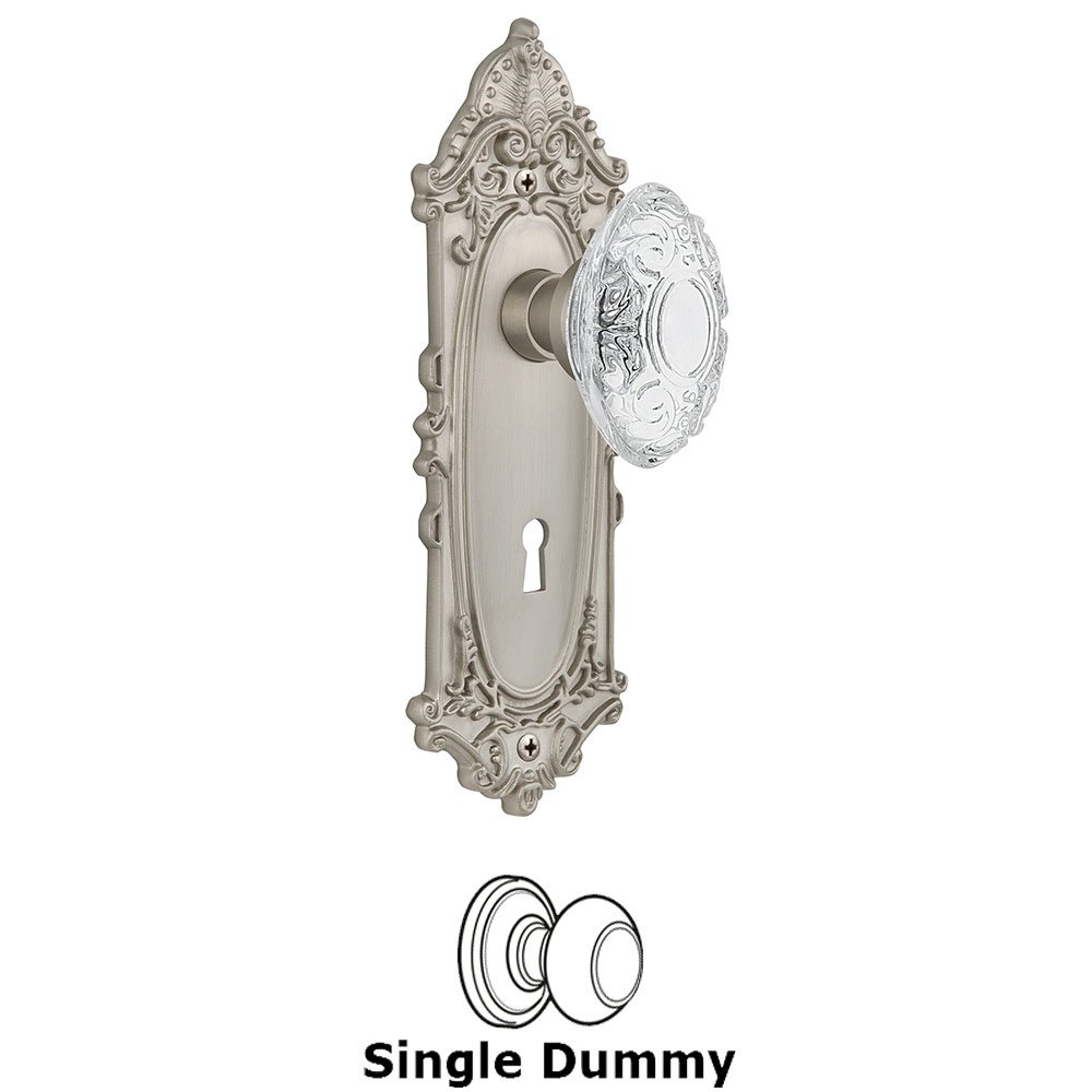 Nostalgic Warehouse Single Dummy - Victorian Plate With Keyhole and Crystal Victorian Knob in Satin Nickel