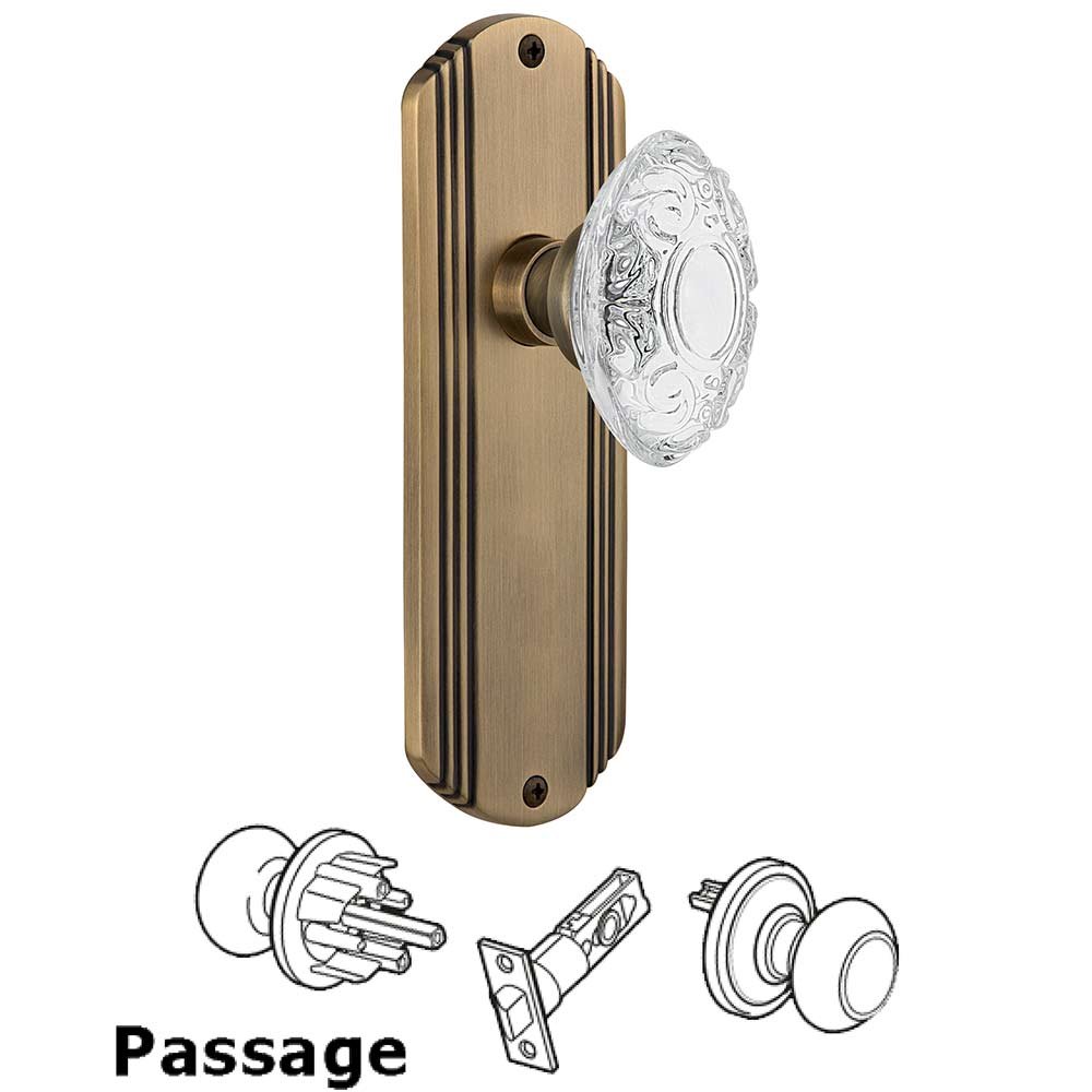 Nostalgic Warehouse Passage - Deco Plate With Crystal Victorian Knob in Antique Brass