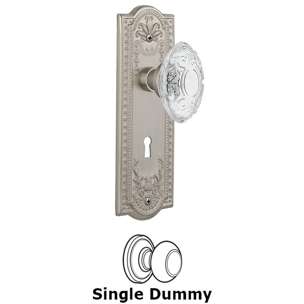 Nostalgic Warehouse Single Dummy - Meadows Plate With Keyhole and Crystal Victorian Knob in Satin Nickel