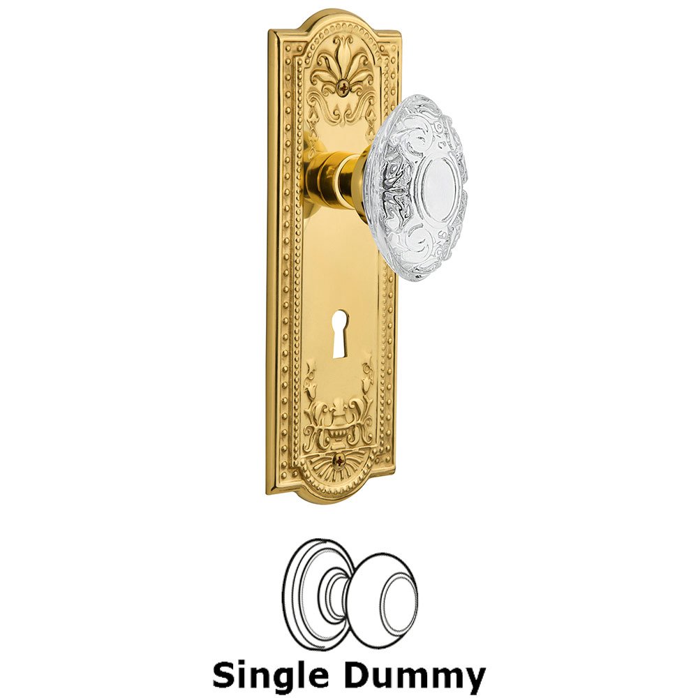 Nostalgic Warehouse Single Dummy - Meadows Plate With Keyhole and Crystal Victorian Knob in Polished Brass