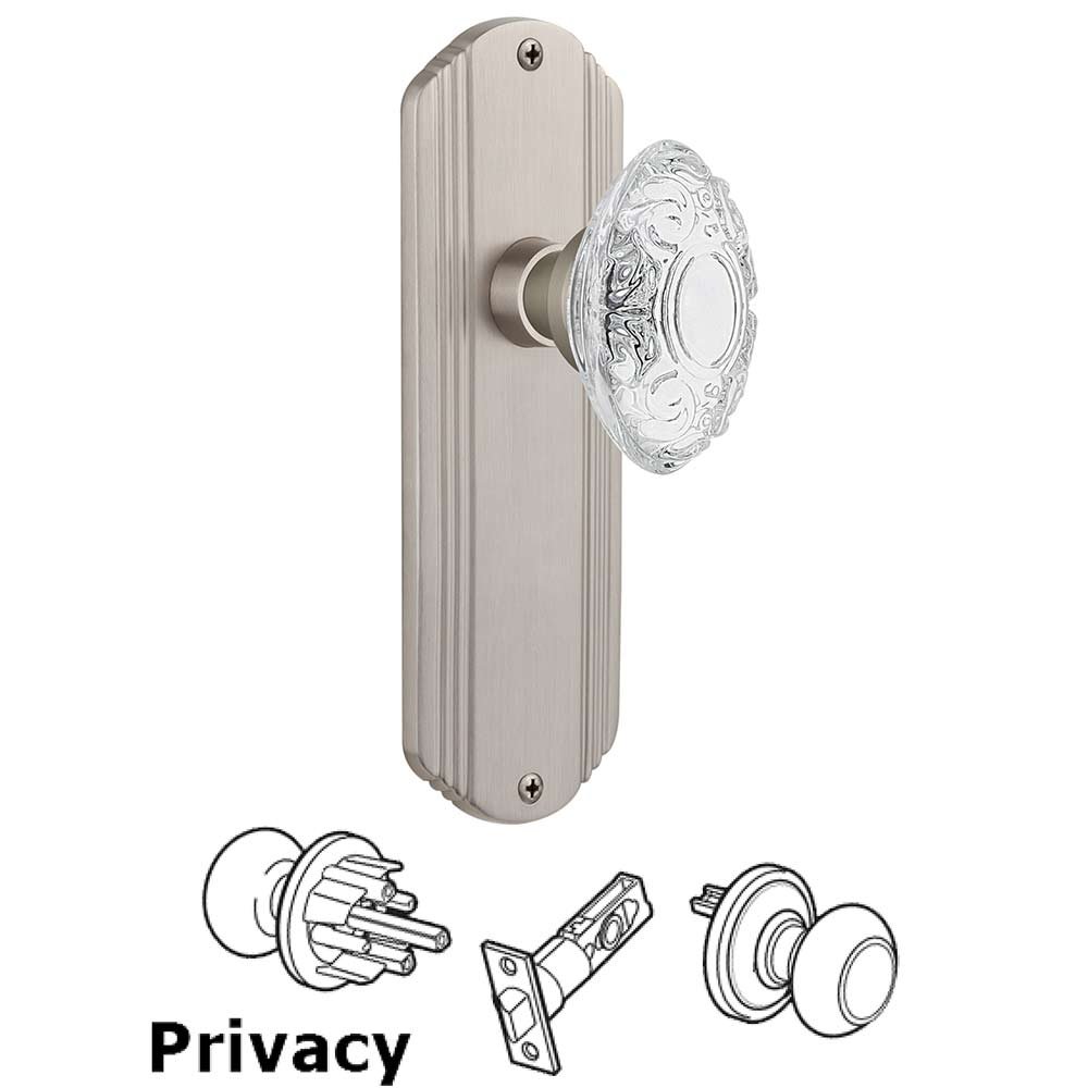 Nostalgic Warehouse Privacy - Deco Plate With Crystal Victorian Knob in Satin Nickel