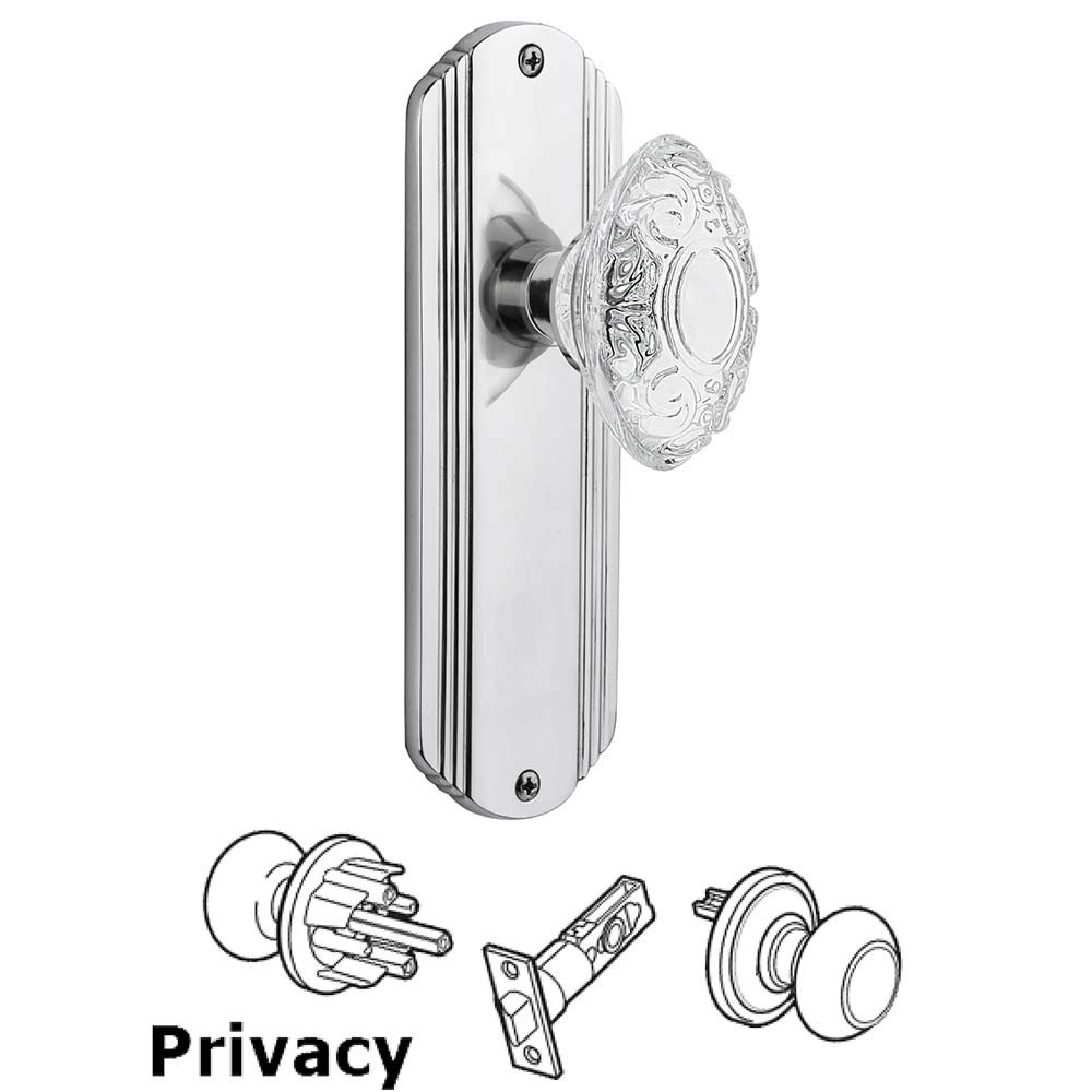 Nostalgic Warehouse Privacy - Deco Plate With Crystal Victorian Knob in Bright Chrome