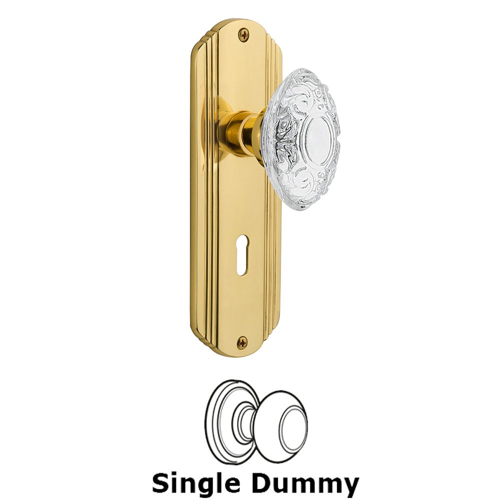 Nostalgic Warehouse Single Dummy - Deco Plate With Keyhole and Crystal Victorian Knob in Polished Brass