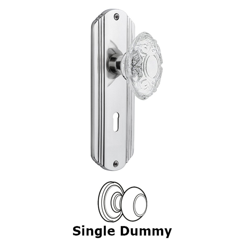 Nostalgic Warehouse Single Dummy - Deco Plate With Keyhole and Crystal Victorian Knob in Bright Chrome