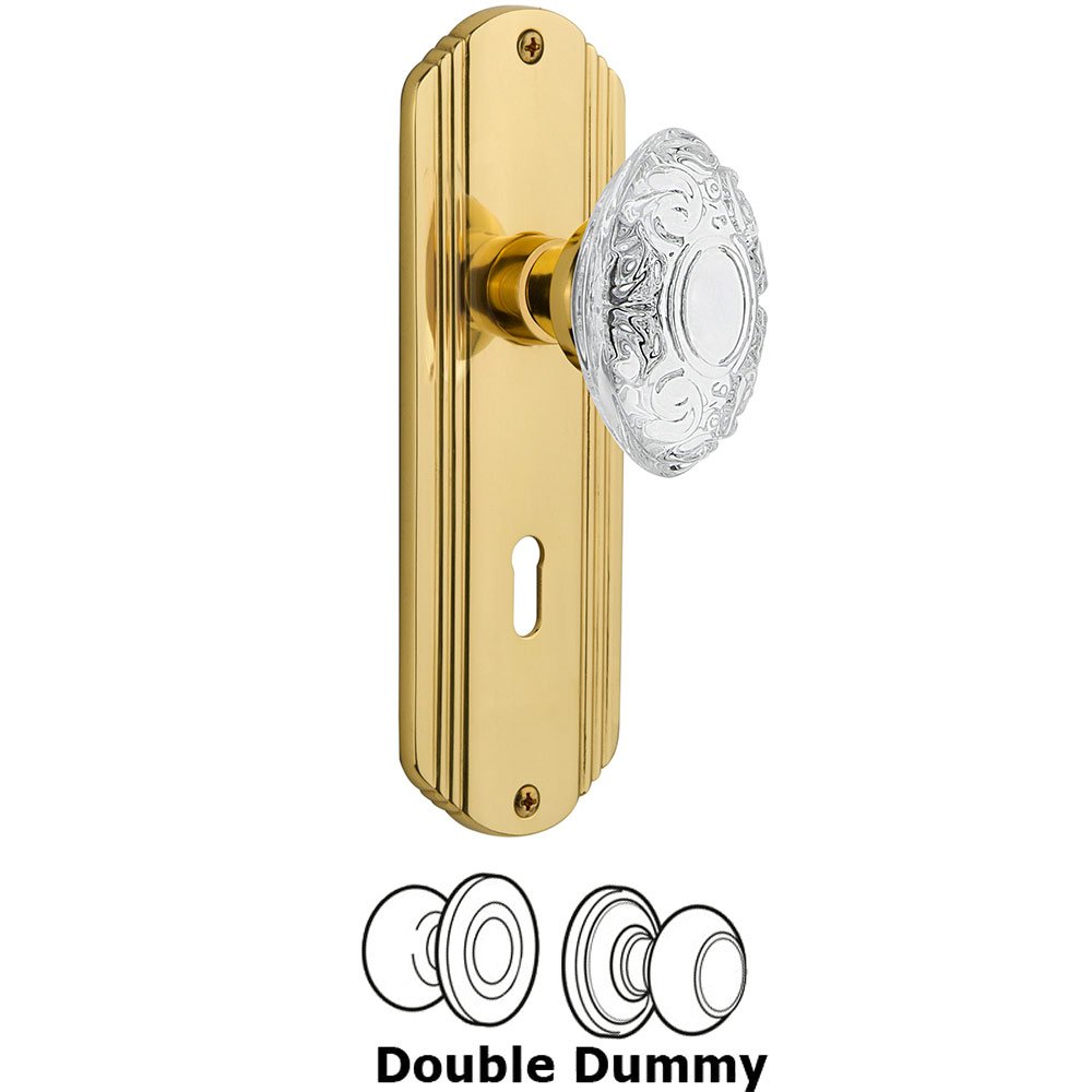 Nostalgic Warehouse Double Dummy - Deco Plate With Keyhole and Crystal Victorian Knob in Polished Brass