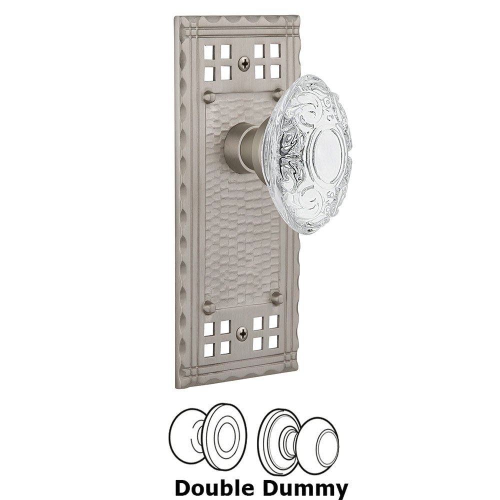 Nostalgic Warehouse Double Dummy - Craftsman Plate With Crystal Victorian Knob in Satin Nickel