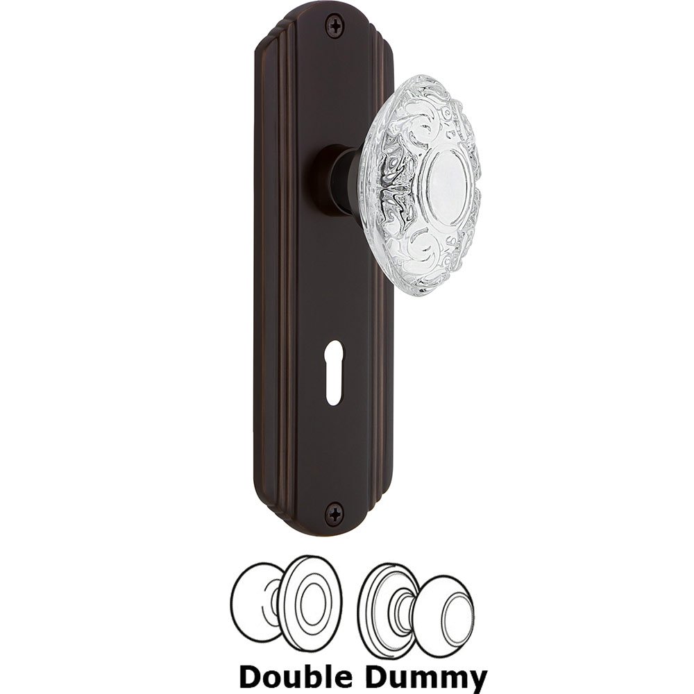 Nostalgic Warehouse Double Dummy - Deco Plate With Keyhole and Crystal Victorian Knob in Timeless Bronze