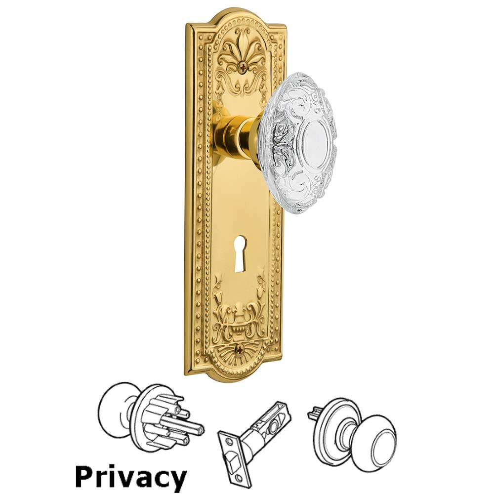 Nostalgic Warehouse Privacy - Meadows Plate With Keyhole and Crystal Victorian Knob in Polished Brass