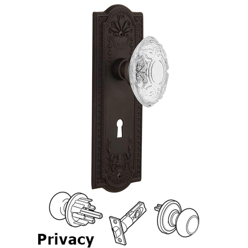 Nostalgic Warehouse Privacy - Meadows Plate With Keyhole and Crystal Victorian Knob in Oil-Rubbed Bronze