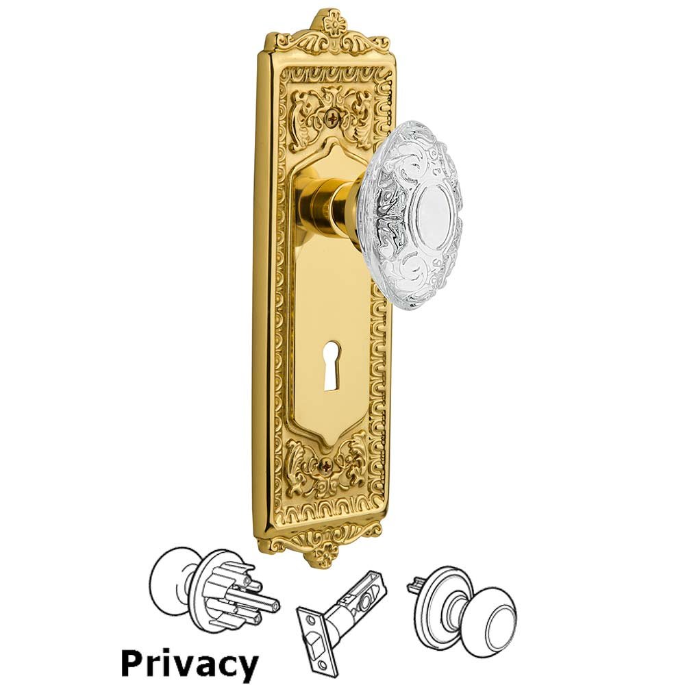 Nostalgic Warehouse Privacy - Egg & Dart Plate With Keyhole and Crystal Victorian Knob in Polished Brass