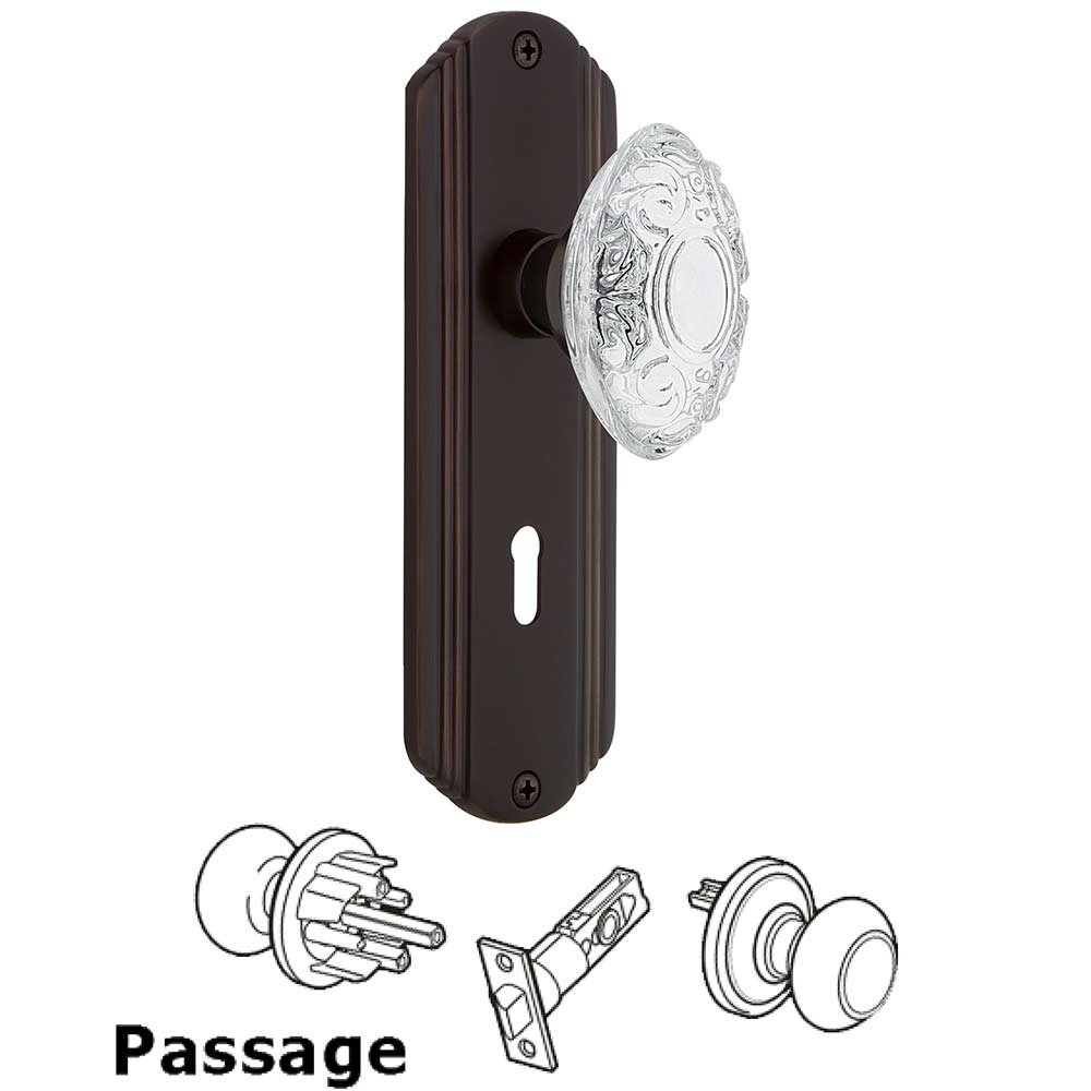 Nostalgic Warehouse Passage - Deco Plate With Keyhole and Crystal Victorian Knob in Timeless Bronze