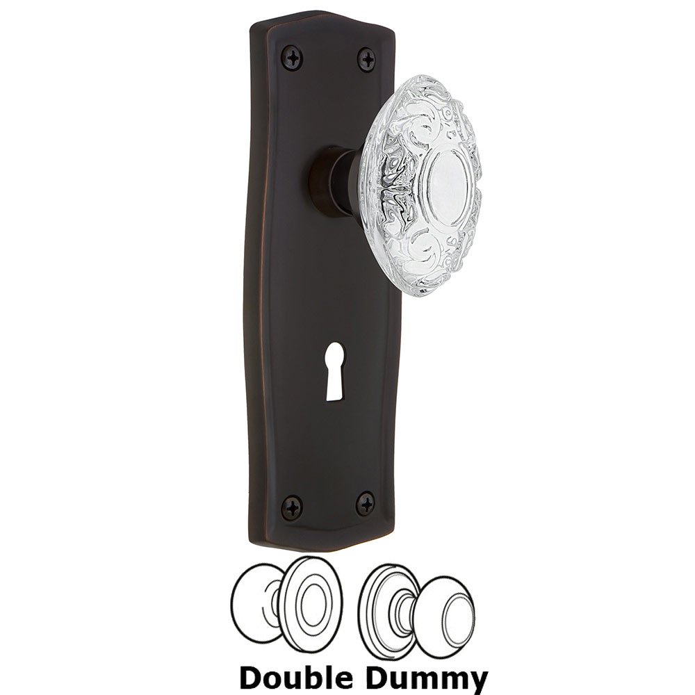 Nostalgic Warehouse Double Dummy - Prairie Plate With Keyhole and Crystal Victorian Knob in Timeless Bronze