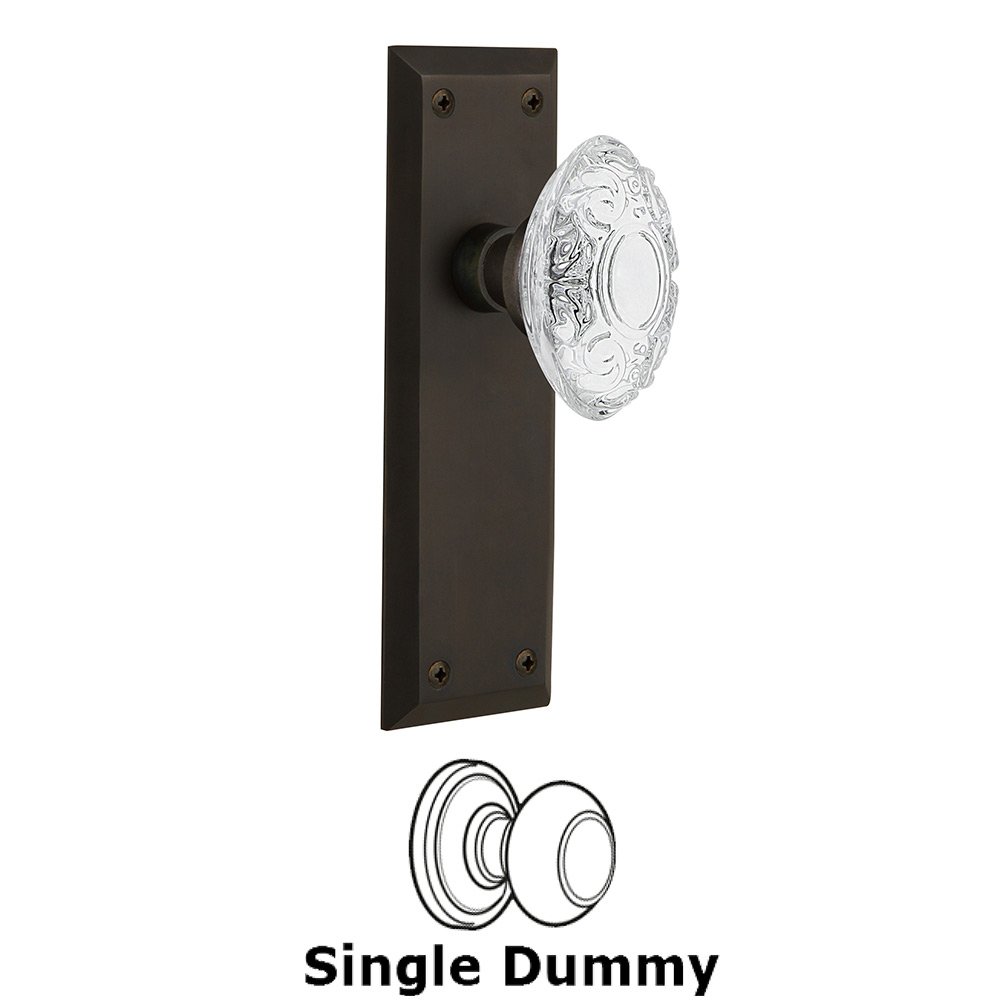 Nostalgic Warehouse Single Dummy - New York Plate With Crystal Victorian Knob in Oil-Rubbed Bronze