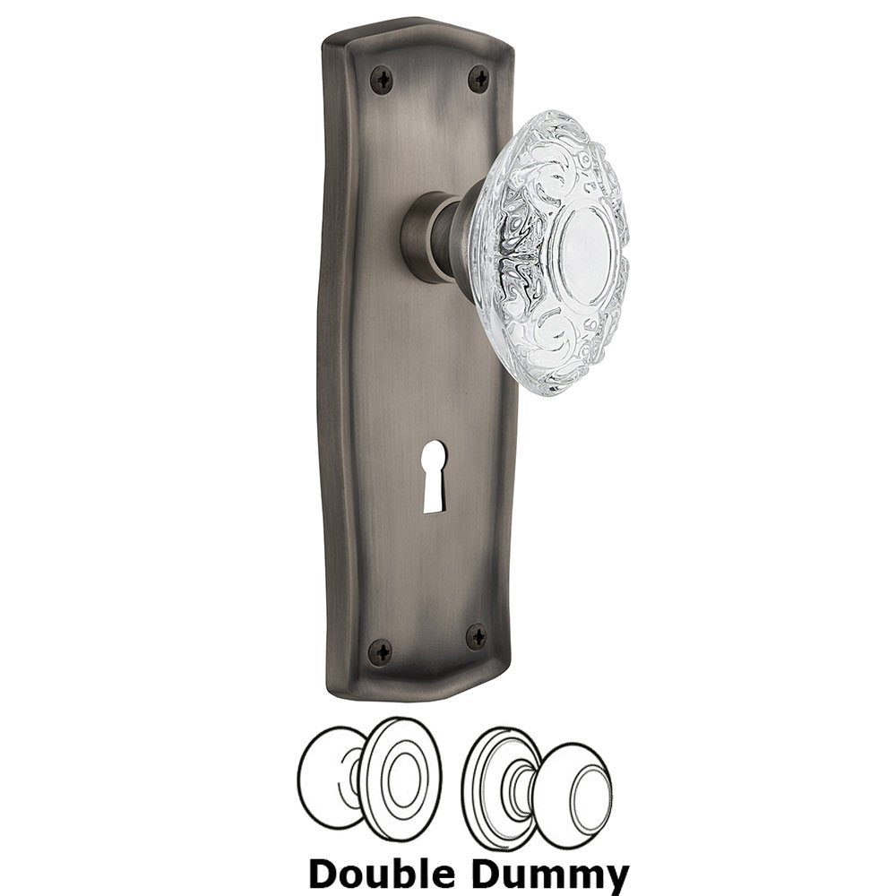 Nostalgic Warehouse Double Dummy - Prairie Plate With Keyhole and Crystal Victorian Knob in Antique Pewter