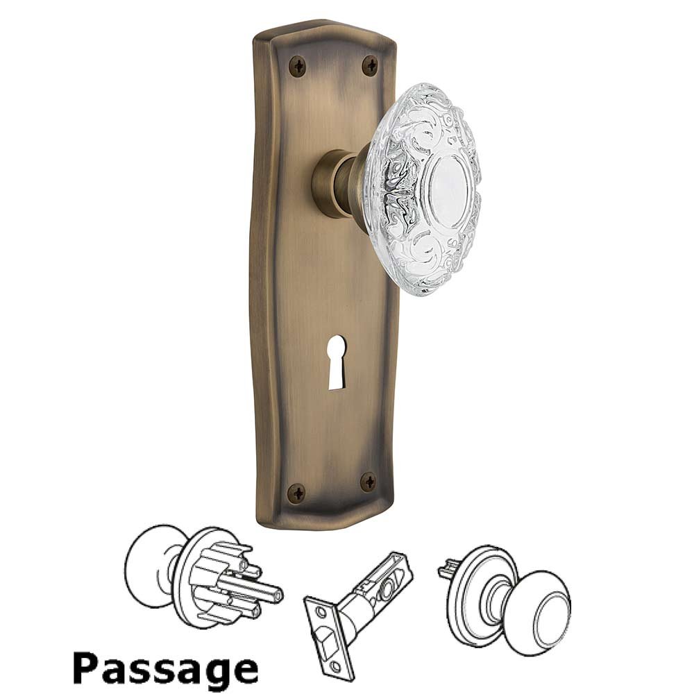 Nostalgic Warehouse Passage - Prairie Plate With Keyhole and Crystal Victorian Knob in Antique Brass