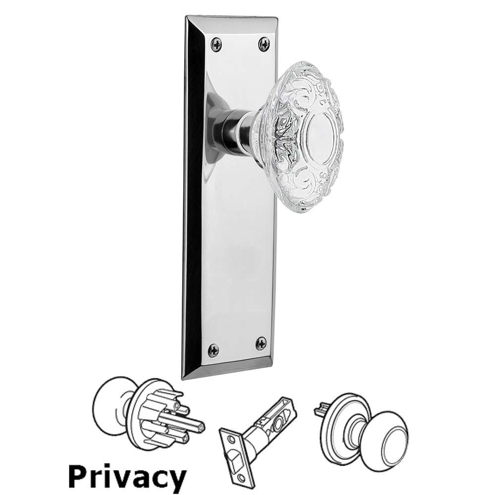 Nostalgic Warehouse Privacy - New York Plate With Crystal Victorian Knob in Bright Chrome
