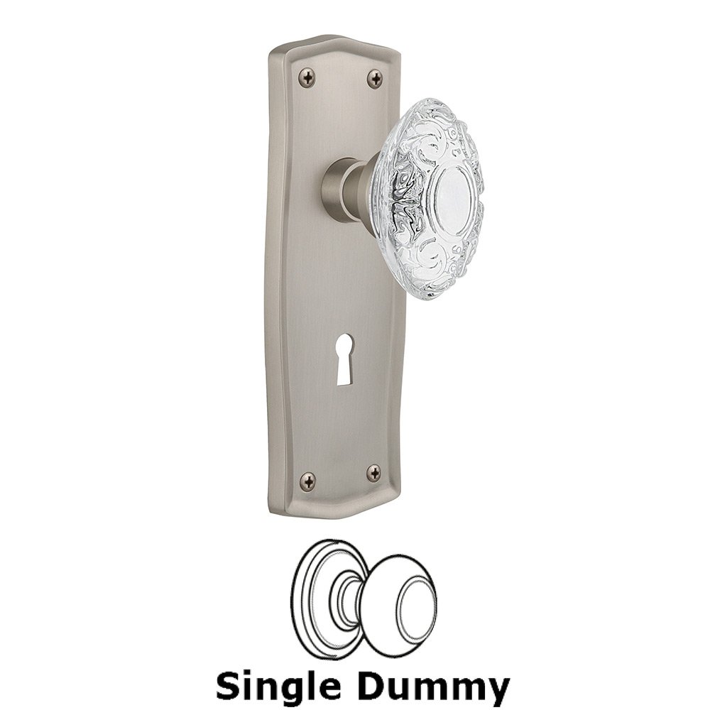 Nostalgic Warehouse Single Dummy - Prairie Plate With Keyhole and Crystal Victorian Knob in Satin Nickel