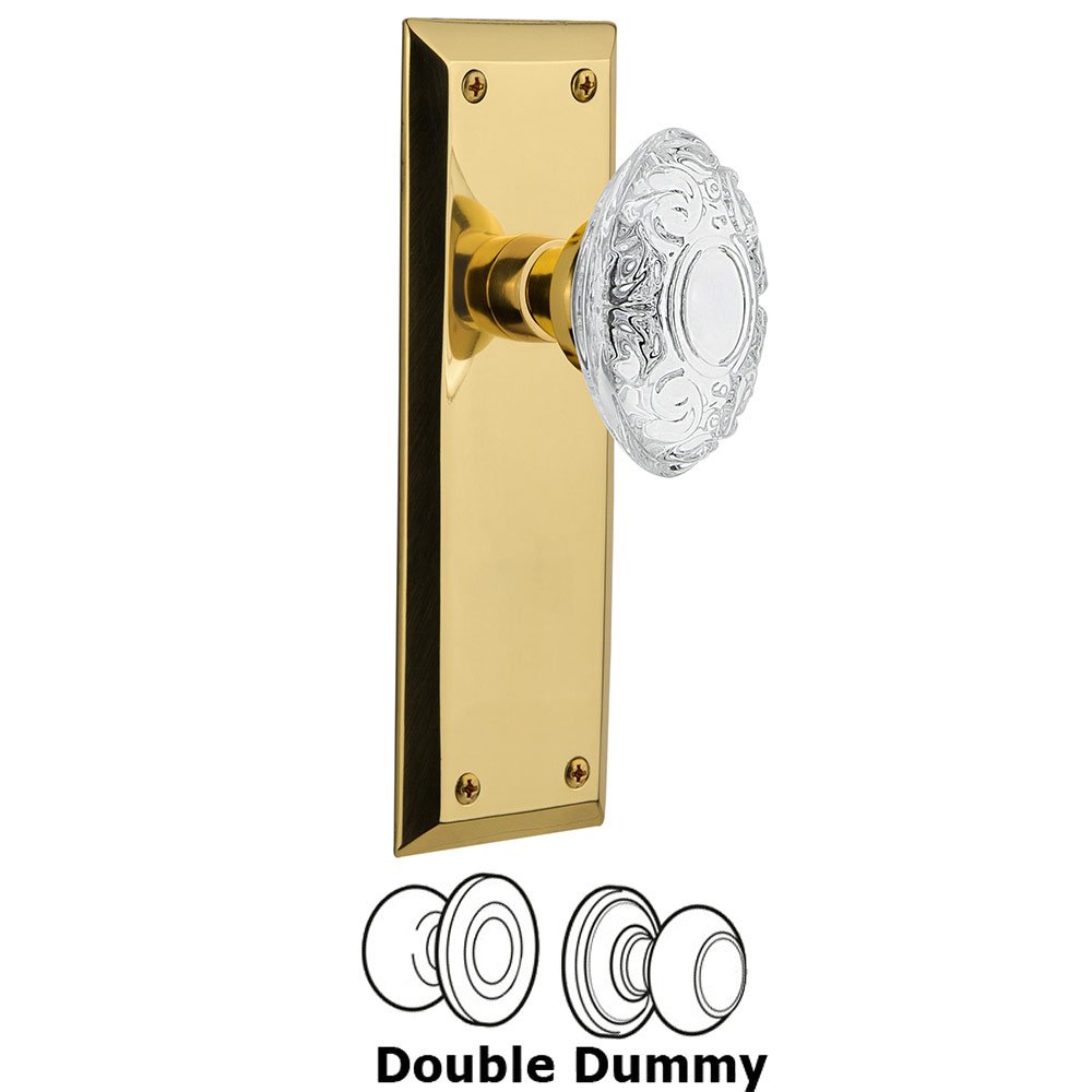 Nostalgic Warehouse Double Dummy - New York Plate With Crystal Victorian Knob in Polished Brass