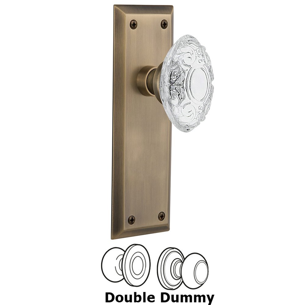 Nostalgic Warehouse Double Dummy - New York Plate With Crystal Victorian Knob in Antique Brass