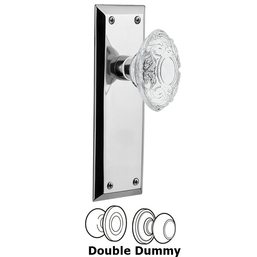 Nostalgic Warehouse Double Dummy - New York Plate With Crystal Victorian Knob in Bright Chrome
