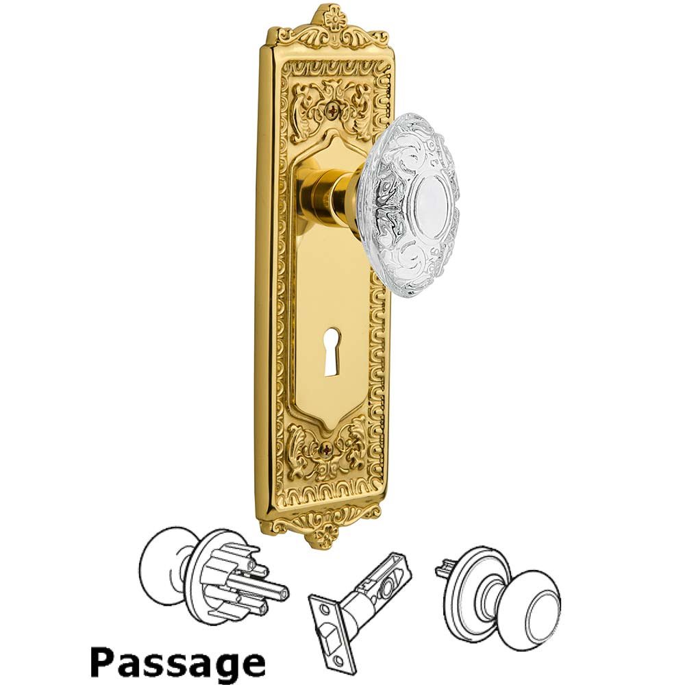 Nostalgic Warehouse Passage - Egg & Dart Plate With Keyhole and Crystal Victorian Knob in Polished Brass