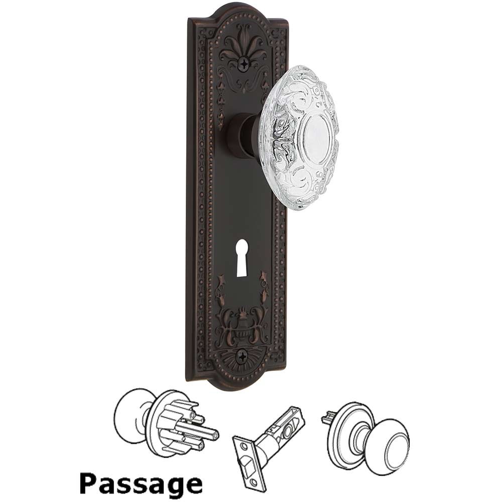 Nostalgic Warehouse Passage - Meadows Plate With Keyhole and Crystal Victorian Knob in Timeless Bronze