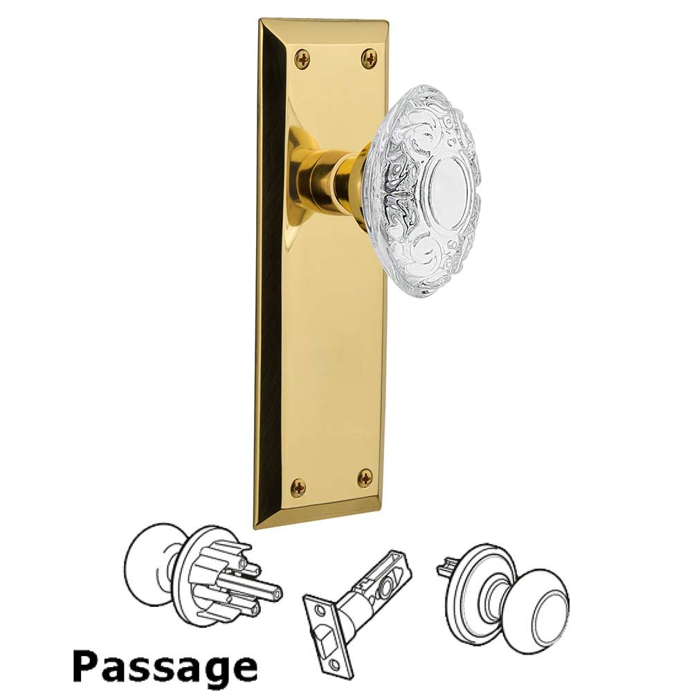 Nostalgic Warehouse Passage - New York Plate With Crystal Victorian Knob in Unlacquered Brass