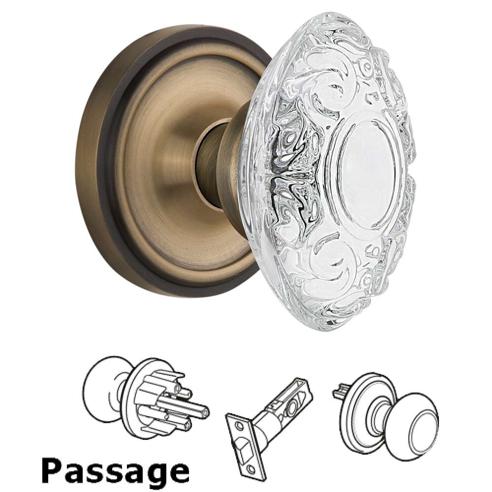 Nostalgic Warehouse Passage - Classic Rosette With Crystal Victorian Knob in Antique Brass